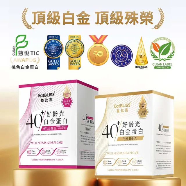 【EatBLISS 益比喜】好齡光白金蛋白+大豆異黃酮1+1組(10包/盒) 優蛋白 蛋白粉 紅藻鈣 增強體力 乳清蛋白