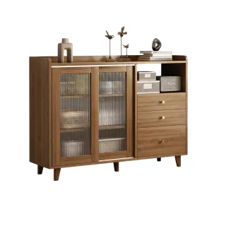 【生活藏室】實木腳兩門三抽款收納餐邊櫃(廚房櫃 電器櫃 收納櫃 餐櫃 餐邊櫃 微波爐櫃 廚房置物櫃 櫥櫃)