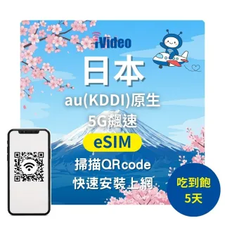 【iVideo】日本上網 eSIM 5G飆速5天上網 吃到飽(日本上網 日本網路 日本網卡 日本eSIM吃到飽)