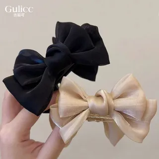 【Gulicc 古莉可】髮夾 雙面 網紗 蝴蝶結 丸子夾(7夕情人節 生日 髮飾 頭飾 鯊魚夾 抓夾 禮物)