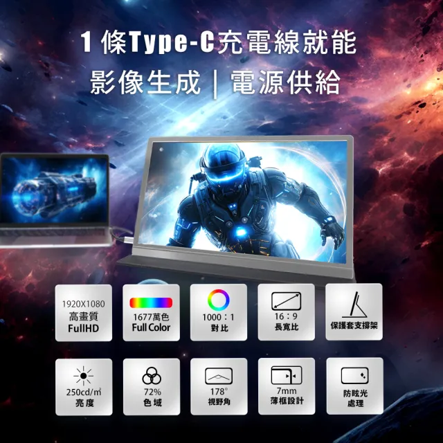 【REAICE】日本Winten 15.6型IPS超薄型可攜式外接螢幕(Switch外接螢幕/Type-C/可攜式螢幕/攜帶式電腦螢幕)