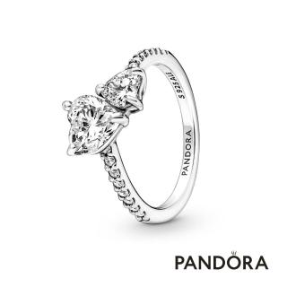 【Pandora 潘多拉】璀璨雙心戒指