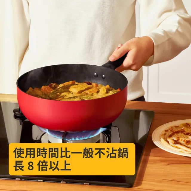 【MEYER 美亞】陶瓷不沾鍋 萬用 小炒鍋22CM - 革新紅系列(IH/電磁爐適用)