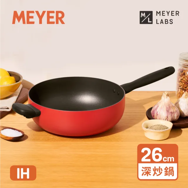 【MEYER 美亞】陶瓷不沾鍋 深炒鍋26CM - 革新紅系列(IH/電磁爐適用)