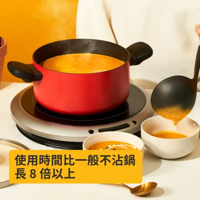 【MEYER 美亞】陶瓷不沾鍋 雙鍋組24CM - 革新紅系列(24cm平底鍋+24cm湯鍋含蓋)