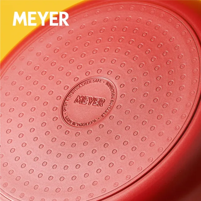 【MEYER 美亞】陶瓷不沾鍋 3鍋組 - 革新紅系列(28cm平底鍋+22cm小炒鍋+16cm湯鍋含蓋+木鏟)