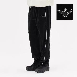 【Mark Gonzales】男女同款 刺繡小天使天鵝絨休閒長褲-黑色