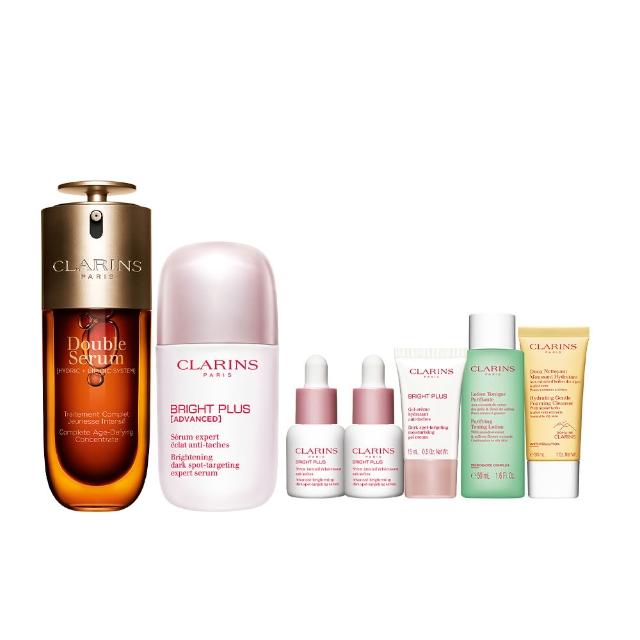 【CLARINS 克蘭詩】黃金雙萃精華50ml+氧氣亮白光感精華50ml(換季穩膚抗老精華液 X 全新美白精華)