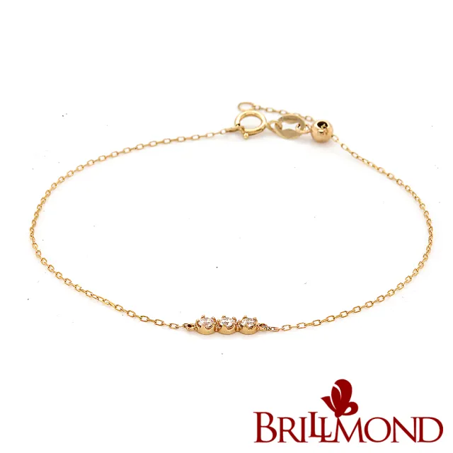 【BRILLMOND】18K黃金 輕珠寶 10分 鑽石手鍊(天然鑽石總重10分 全18K金台)