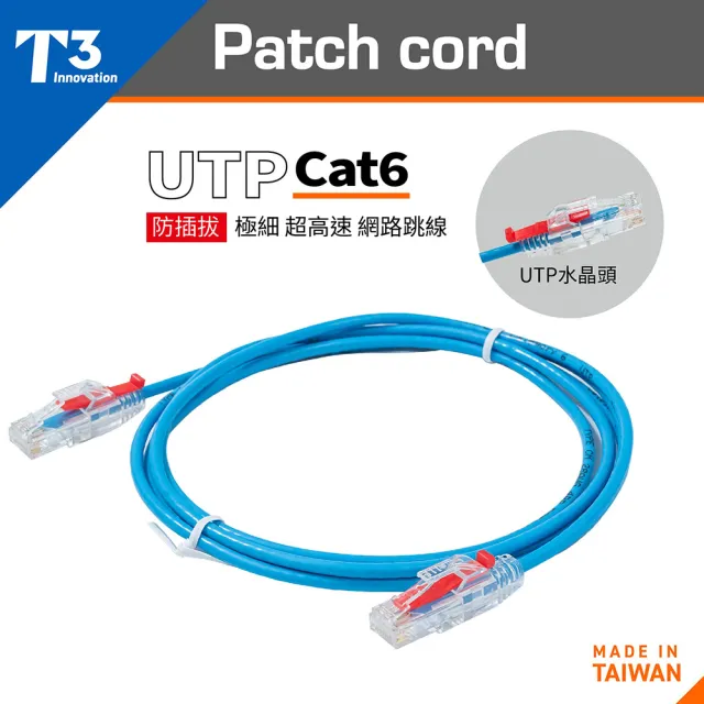 (美國T3) 網路線 20cm 防插拔  28AWG 極細超高速 CAT6 U/UTP(網路線 CAT6 UTP)
