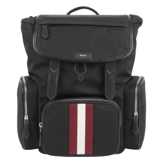 【BALLY】Code Explorer 尼龍拼皮革多口袋後背包(黑色)