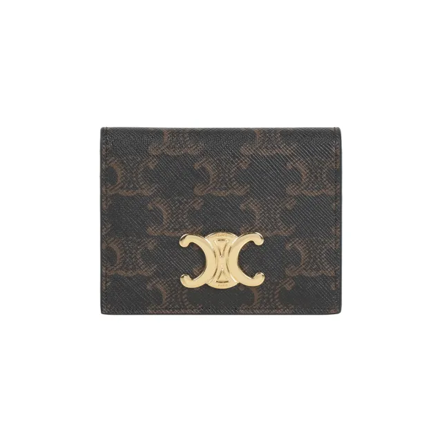 【CELINE】Triomphe 金色標誌釦式二折卡片夾/名片夾(棕褐色)