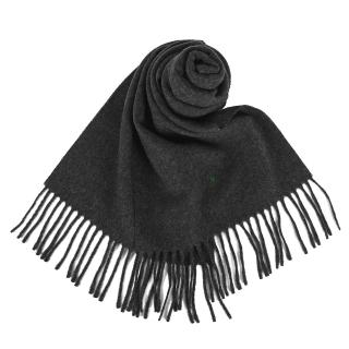 【RALPH LAUREN】POLO經典撞色刺繡小馬素面羊毛流蘇圍巾(深灰色)