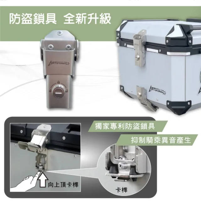 【Astutain】阿斯圖坦 55L 鋁合金車尾箱 機車後箱 機車後備箱 機車置物箱 機車行李箱 鋁箱(多色任選)
