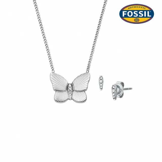 【FOSSIL】Sutton 銀翼流光項鍊耳環禮盒組-銀色 JF04935SET