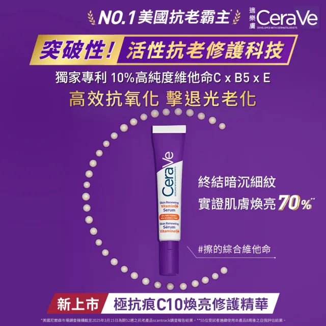 【CeraVe 適樂膚】全新上市緊緻修護組★極抗痕C10煥亮修護精華+極抗痕多肽緊緻修護霜(全新緊緻小紫霜)
