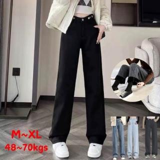 【Everyday select】高腰寬鬆顯瘦直筒加絨牛仔褲M~XL 48~70kgs 女長褲加絨褲保暖長褲寬褲闊腿褲