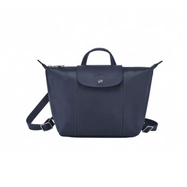 【LONGCHAMP】Le Pliage Cuir 經典壓紋後背包 深藍色 (10150757556)