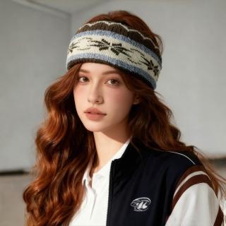 【HaNA 梨花】復古圖騰加寬針織保暖髮帶