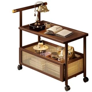 【LEZUN 樂尊】中古風實木移動邊幾 沙發邊幾（移動茶几 實木小推車 沙發邊桌 滾輪邊幾）