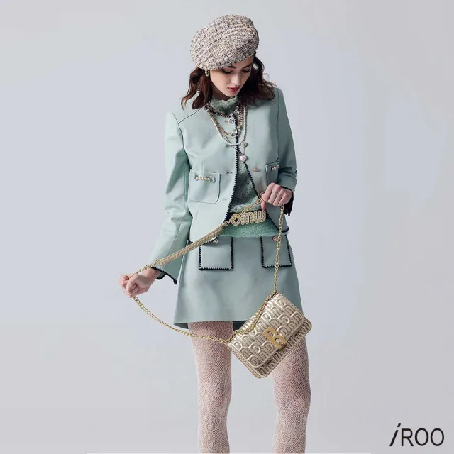 【iROO】貝殼刺繡鑲邊短裙