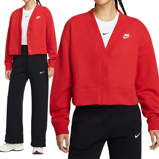 【NIKE 耐吉】As Nsw Club Flc Loose Cardig 女款 紅色 V領 開襟 外套 IF5456-657