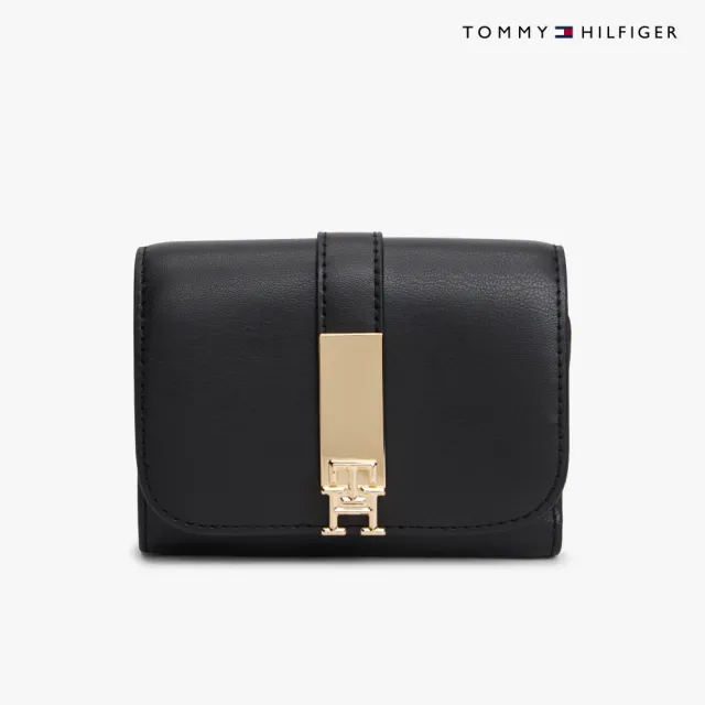 【TOMMY HILFIGER】官方旗艦館Heritage 中號翻蓋對摺式錢包_黑色