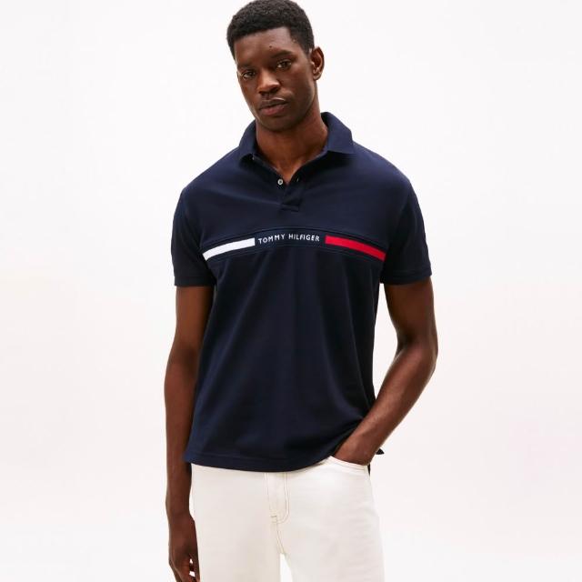 【TOMMY HILFIGER】官方旗艦館Hilfiger 胸前拼接常規版型 Polo 衫_藍色
