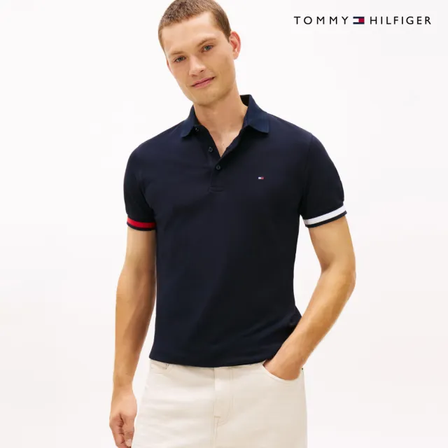 【TOMMY HILFIGER】官方旗艦館TH 袖口設計修身 Polo 衫_藍色
