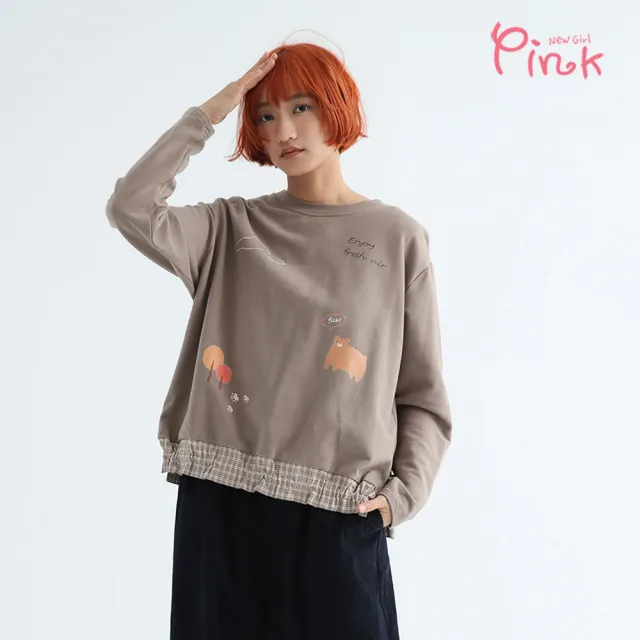 【PINK NEW GIRL】秋季森林格子拼接上衣 (2色) Z3306AC