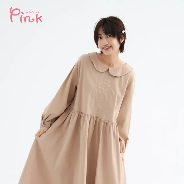 【PINK NEW GIRL】唯美花邊領微澎袖洋裝 (2色) Z3103AC
