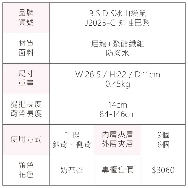 【冰山袋鼠】知性巴黎 - 優雅美學手提兩用蝙蝠包 - 奶茶杏(J2023-C)