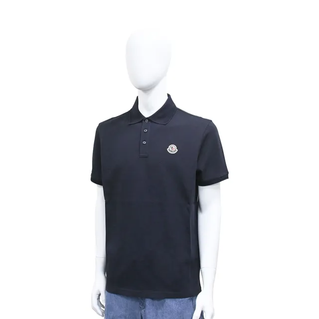 【MONCLER】MONCLER電繡補丁貼LOGO純棉3鈕釦領口短袖POLO衫(男款/海軍夜藍)