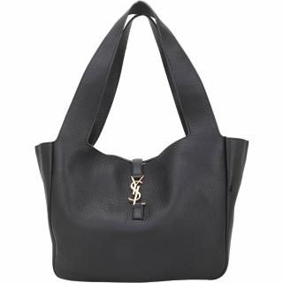 【YSL】Saint Laurent LE 5A7 BEA 金字荔紋小牛皮橫向手提 肩背托特包-黑色