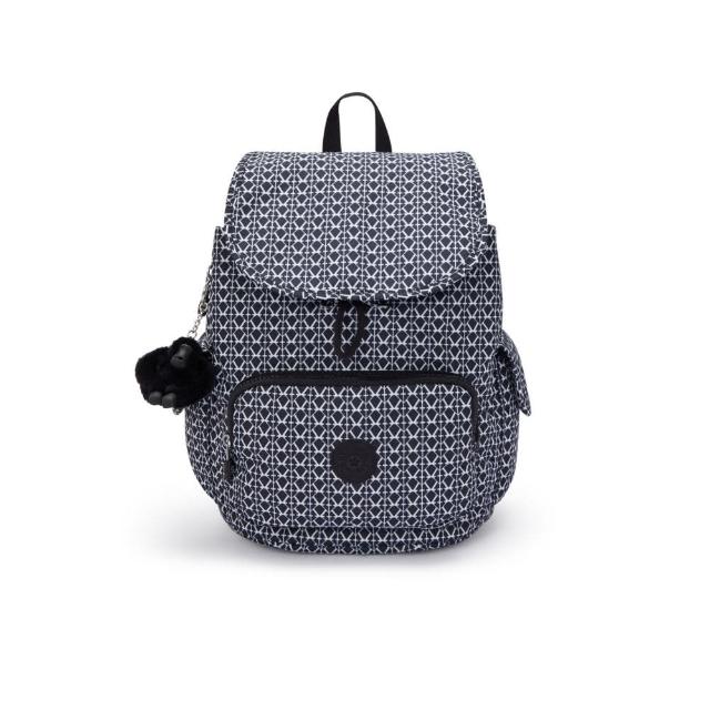 【KIPLING】『猴子包』經典老花拉鍊掀蓋後背包-CITY PACK S