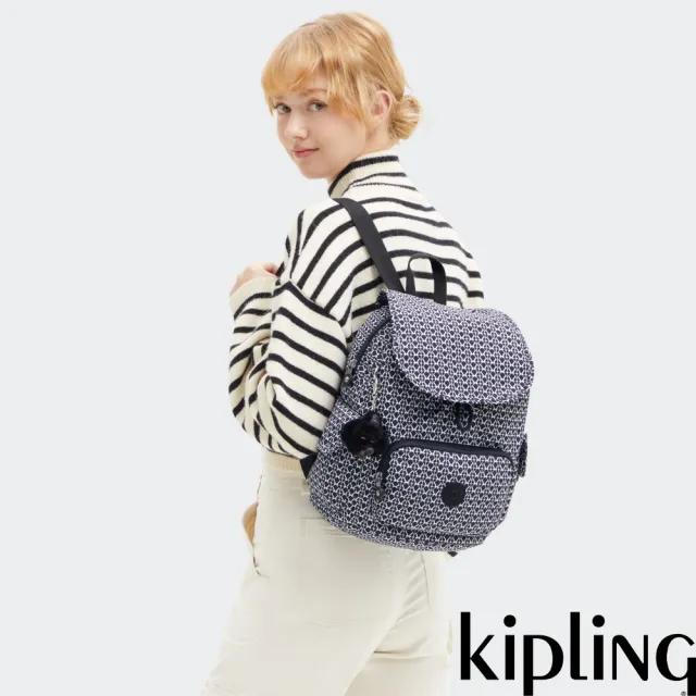 【KIPLING】『猴子包』經典老花拉鍊掀蓋後背包-CITY PACK S