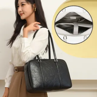 【BONum 博紐】女用雲皮革輕量托特單肩商務14吋電腦包(時尚 女用 女仕 筆電包 上班)