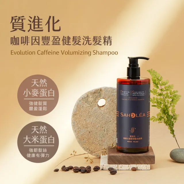 【SAHOLEA 森歐黎漾】質進化 頭皮養護咖啡因健髮洗髮三入組(豐盈/控油/涼感任選480mlx3)