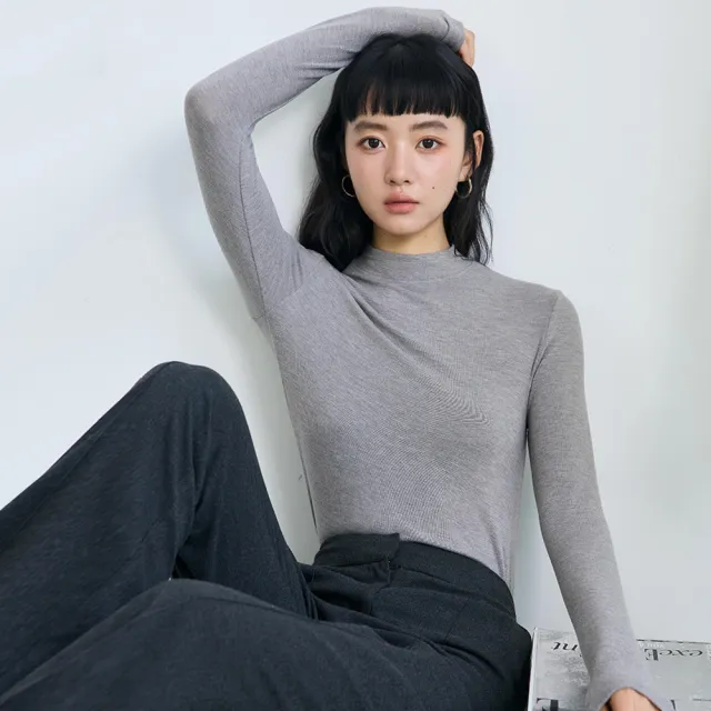 【BODYAIR】絲滑輕暖羊毛天絲小立領上衣(打底.長袖.內搭.T恤.保暖.CASUAL)
