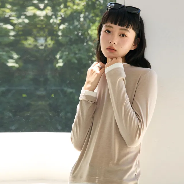 【BODYAIR】輕暖假兩件細緻羊毛天絲上衣(打底.長袖.內搭.T恤.保暖.CASUAL)