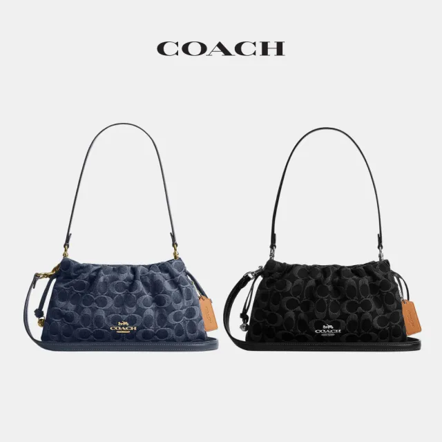 【COACH】蔻馳官方直營 FAYE 經典SIGNATURE丹寧布單肩手袋 單肩包 拉繩包 斜背包-2色任選(CDE45/CDB93)