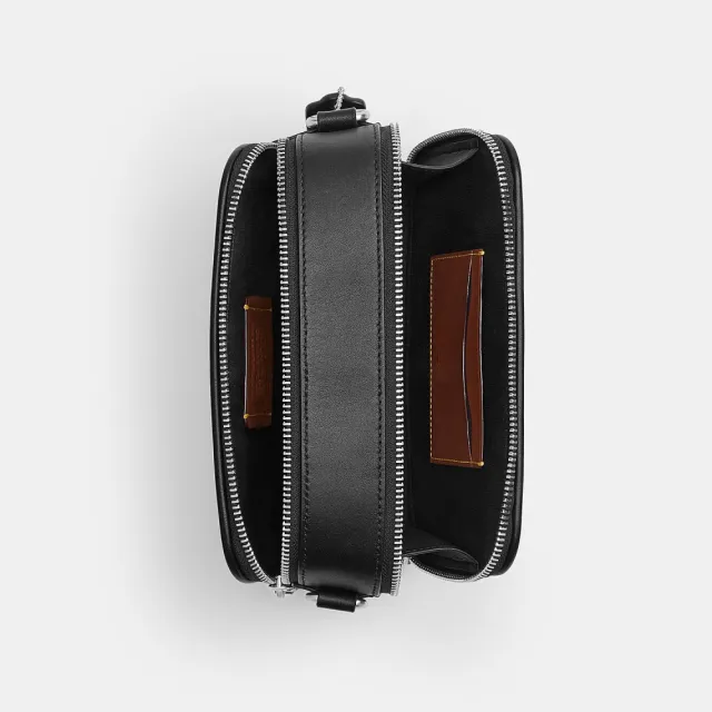 【COACH】蔻馳官方直營 WYATT經典SIGNATURE VARSITY條紋斜背手袋 斜背包-SV/黑色 混合色(CDP86)
