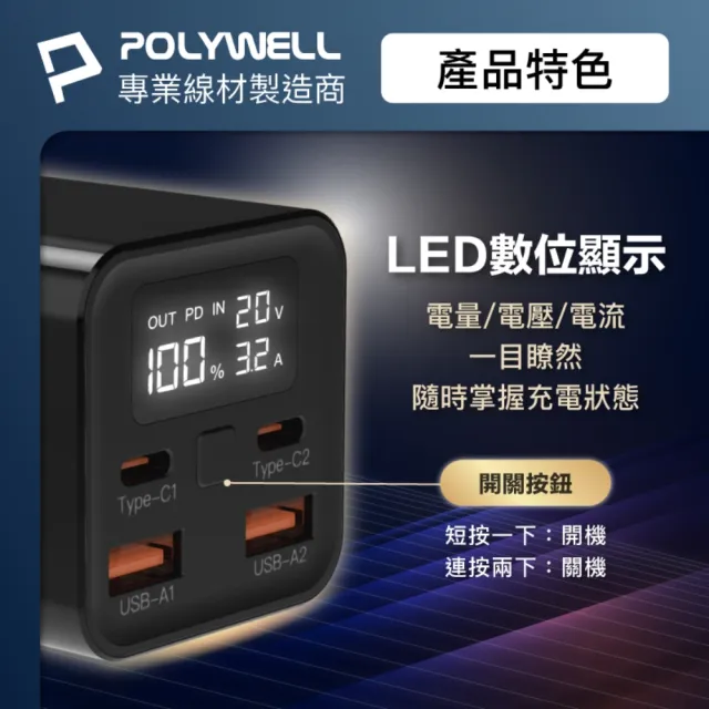 【POLYWELL】大功率數顯行動電源 20000mAh 65W
