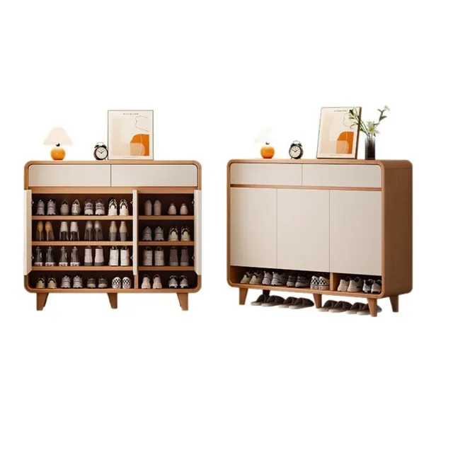 【Quality 聚家】原木風大容量鞋櫃 120cm長 開放收納門廳簡約儲物櫃   靜音鉸鏈/層板可拆/大容量