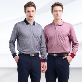 【Emilio Valentino 范倫鐵諾】男長袖POLO衫 透氣舒適 口袋 男生 上衣 薄款 紅色 新年新衣 台灣製(多款選)