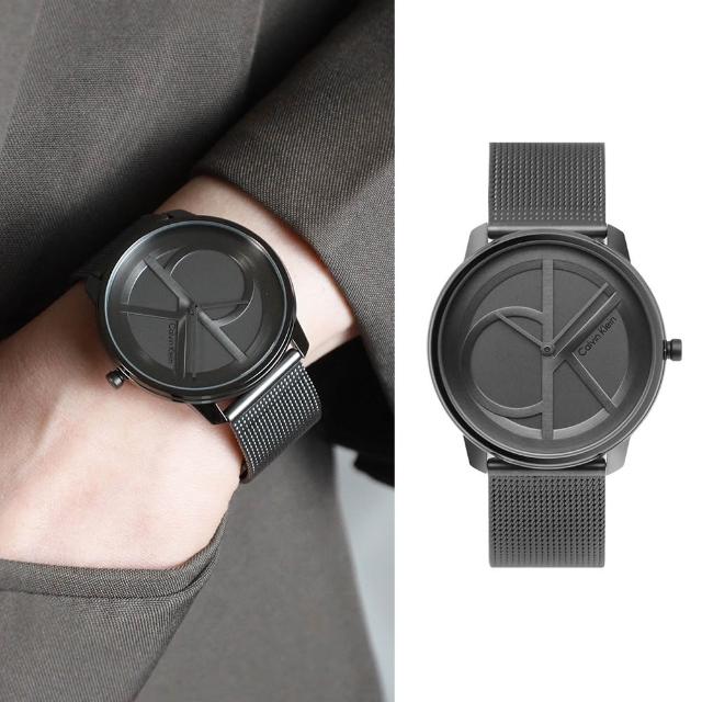 【CALVIN KLEIN】Iconic Mesh系列 灰黑色系 大CK面 米蘭錶帶 經典LOGO 手錶 腕錶 CK錶 40mm(25200030)