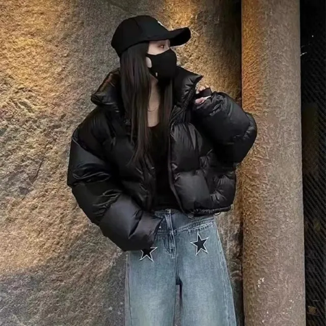 【D.studio】韓版高級感寬鬆立領皮外套(短版外套保暖外套皮外套女裝衣服上衣冬天外套保暖上衣 J364)