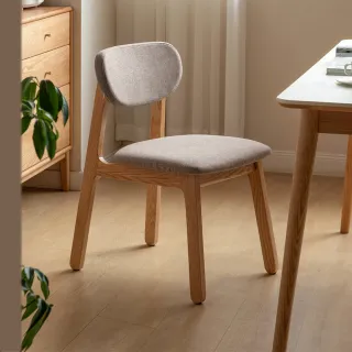 【hoi! 好好生活】源氏木語西雅圖橡木實木原木色圓弧布面餐椅2入 Y90S63 煙栗棕