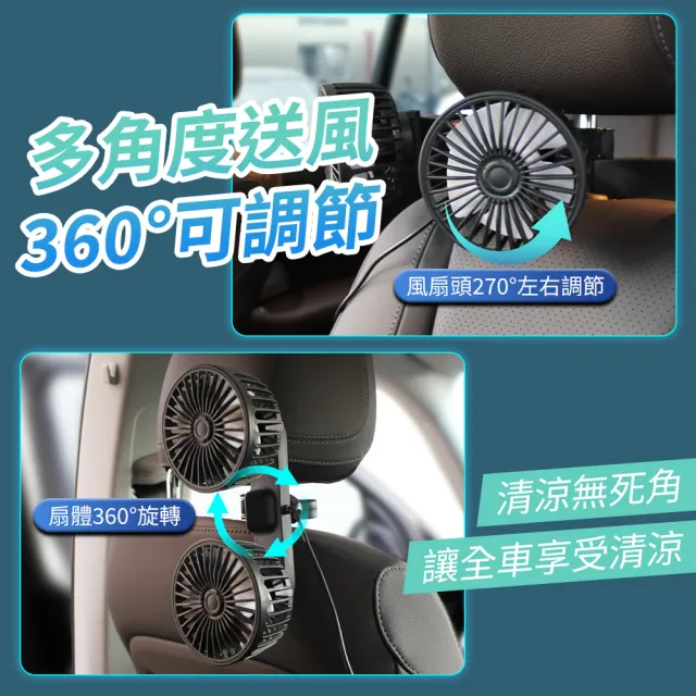 【YORI優里】汽車後座雙頭風扇(車用後排風扇 後座風扇 USB電風扇 360度旋轉 雙電扇)