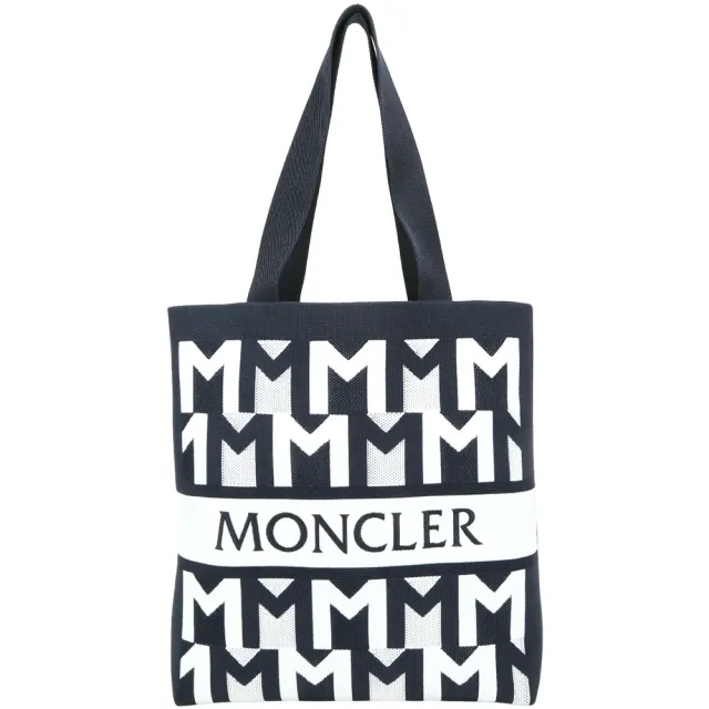 【MONCLER】撞色尼龍混紡針織肩背托特包 - 深藍(肩背包 手提包 托特包)